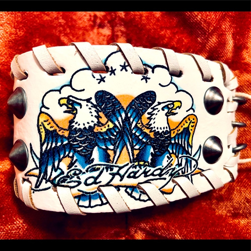NWT White Ed Hardy Genuine Leather Bracelet With Snaps
